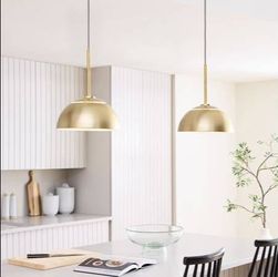 Pair of West Elm Sculptural Metal Pendant Lights – 18” Antique Brass - $100 (Miami)