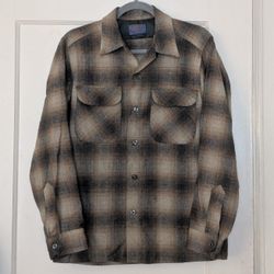 Vintage 60's Pendleton Wool Board Long Sleeve Shirt Flannel Loop Button Brown Blue Size Small