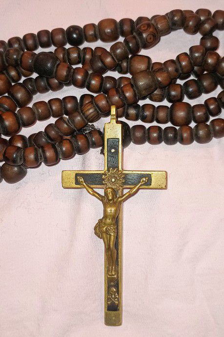 Antique Priest/Nun's Golgotha Crucifix w Prayer Beads
