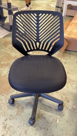 Small Desk Chair, Armless Adjustable Swivel Seat, Black Padded mesh seat and ventilated resin back, compact armless frame rolls and adjusts for study 