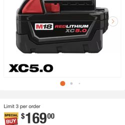 NEW Milwaukee 5.0Amph Battery $50 Each