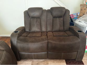 Brown suede sofa set