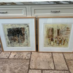 Pair of Gorgeous Natural Framed Art by Lisa Pressman