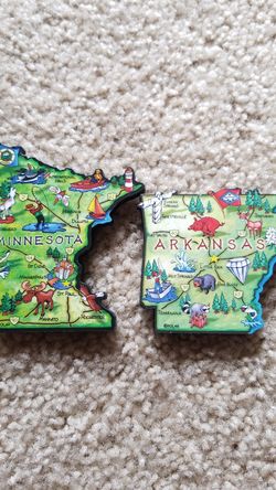 Set of 2 Magnets USA State Maps Minnesota & Arkansas