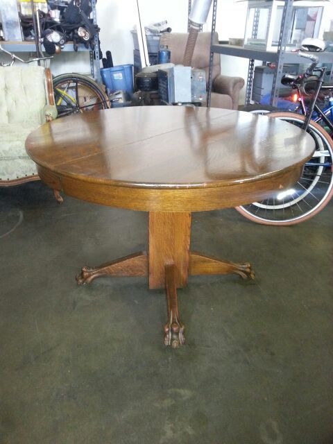 Antique old solid wood oak dining table bear claw
