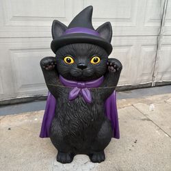 Halloween Black Cat Witch Porch Greeter 2.5 ft Purple Cape Decor NEW