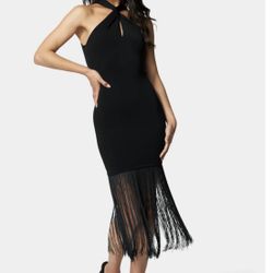 FRINGE HEM SWEATER DRESS Small