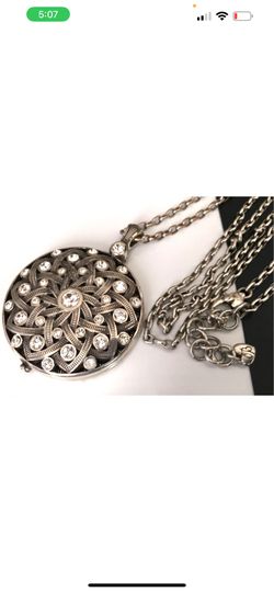 Vtg Necklace SIGNED BRIGHTON Mirror Compact Pendant Silver Plated Chain lot
