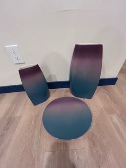 3-Piece Modern Ombre Vase & Platter Set – Teal & Purple