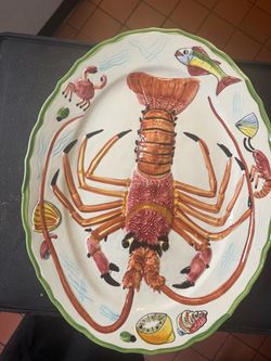 vtg lobster Fish Crab Shrimp Shell Seafood textured platter wall Hanging Italyvtg lobster Fish Crab Shrimp Shell Seafood textured platter wall Hanging