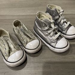 Set of 2 Converse Chuck Taylors All-Stars Toddlers Unisex Metallic Gold Silver sz 6-7