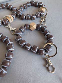 Football Beaded Wristlet Keychain Set