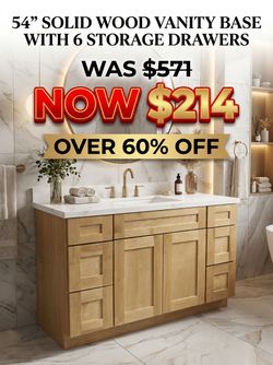 🔥Extra 60% OFF 54” w/6 Drawers Solid Wood Bathroom Cabinet Storage Vanity-205210 Batch Clearance