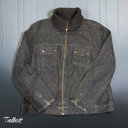 Talbots Vintage Dark Wash Denim Moto Jacket Ribbed Knit Collar Size 16W