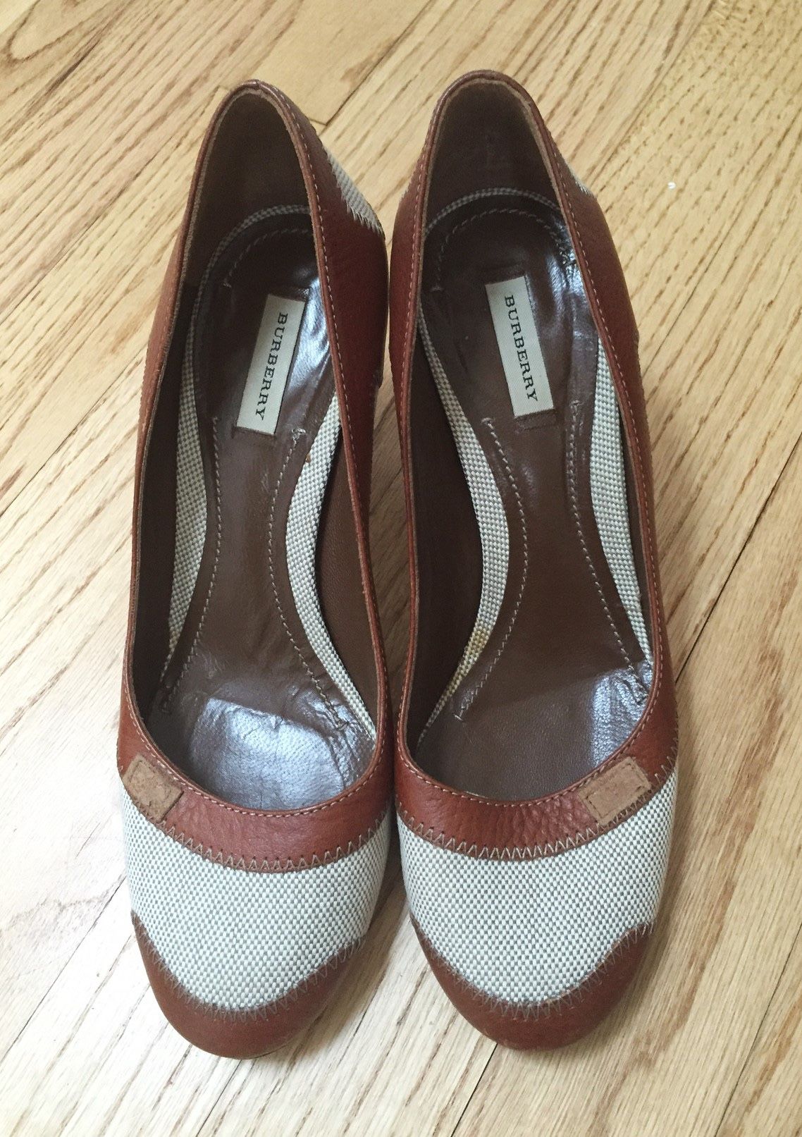 Burberry Brown Leather & Canvass Heels