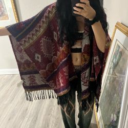 Western Pattern Open Poncho/Wrap