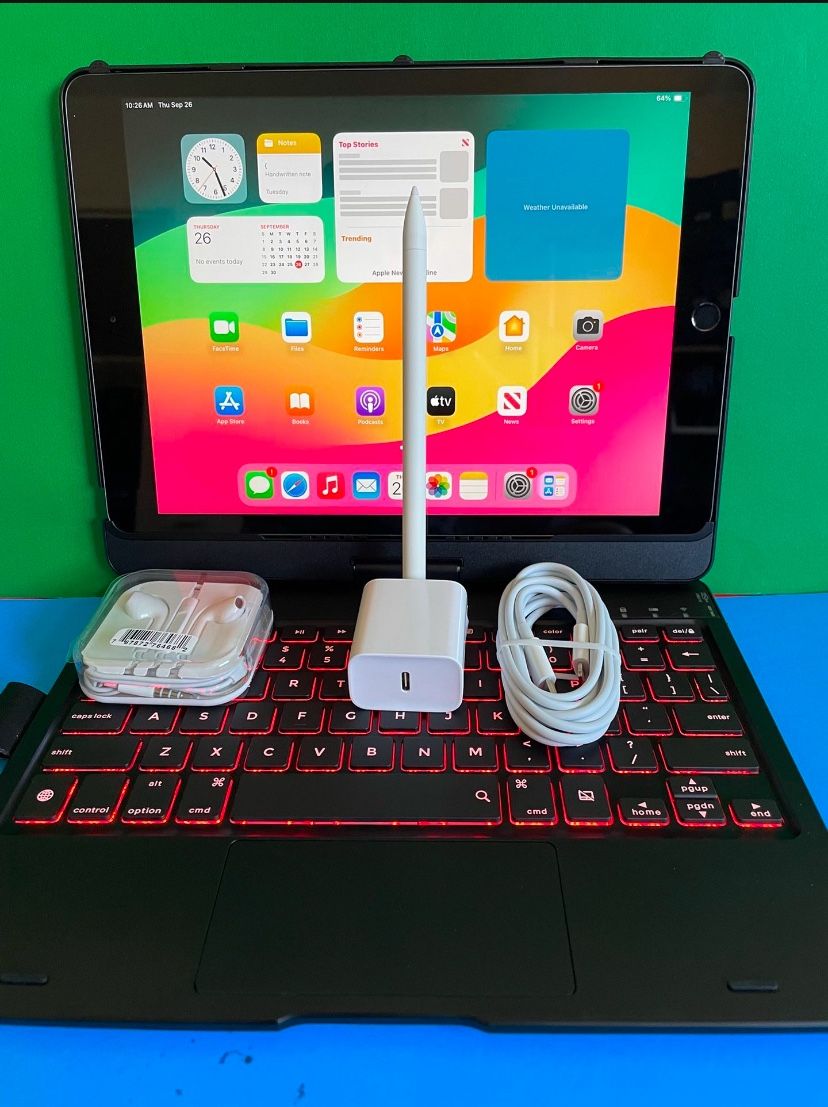 Apple IPad 9th Generation (10.2” Retina /Touch ID /IOS 18/ 2021 Model) 64GB with Pen, Keyboard & Accessories (256gb $349)