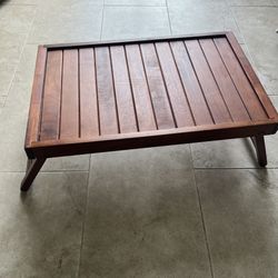 Dark wood collapsible bedside couch tray