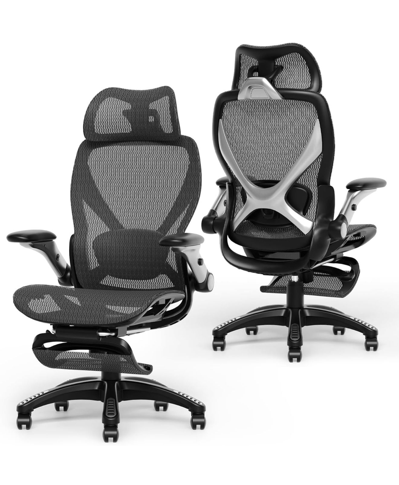 X100 Ergonomic Office Chair with Footrest, High Back Rolling Computer Desk Chair with 5D Flip-Up Arms, Adjustable 3D Adaptive Lumbar Support & Headres