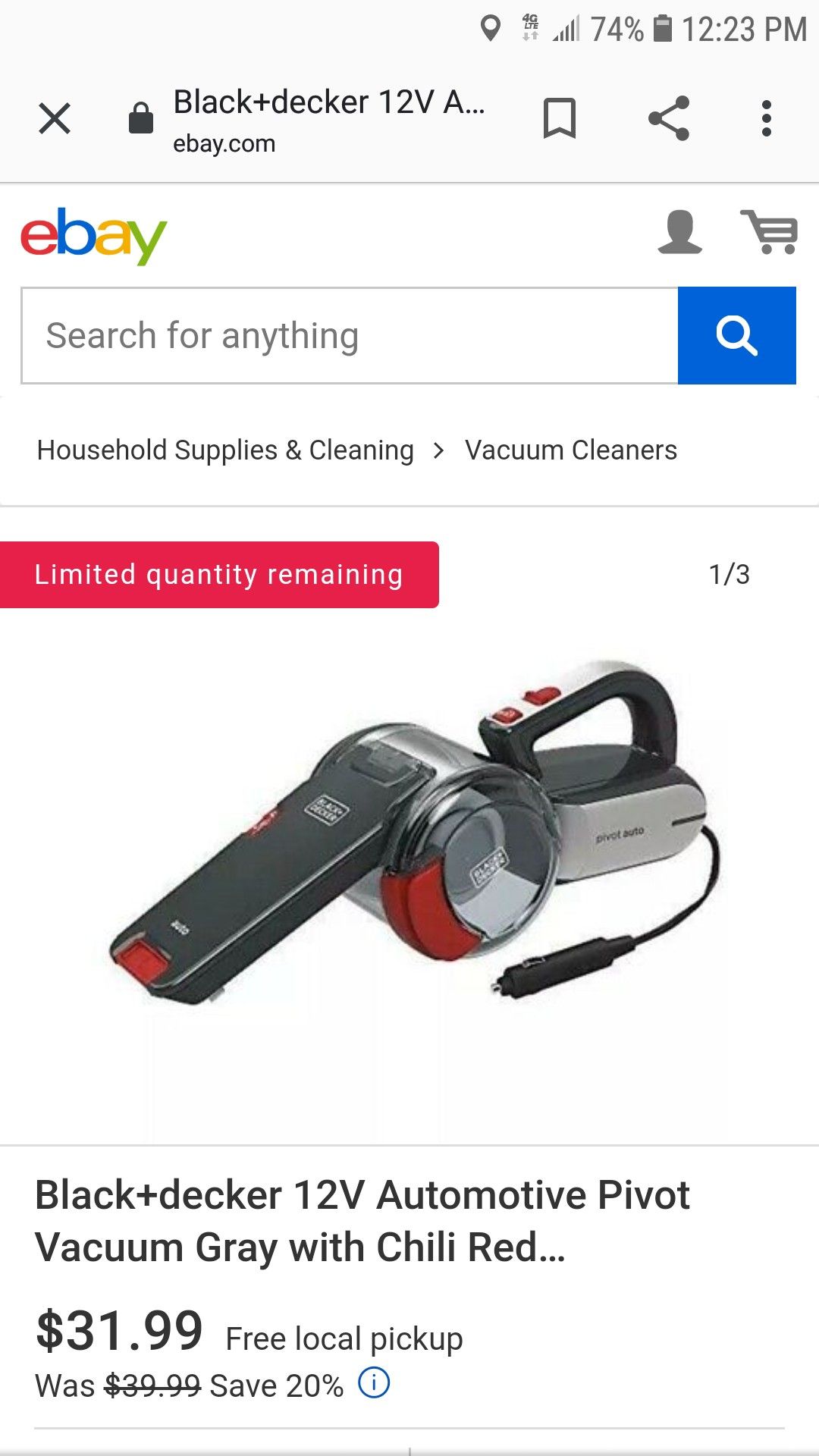 Black & decker pivot 12v car vacuum