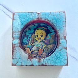 Stoned Tweety Bird Ashtray | Custom Cartoon Stoner Art Smoke Accessory