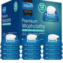 Inspire Adult Wet Wipes Adult Wash Cloths, Adult Wipes for Incontinence & Cleansing, 8"x12" 600 Count 12 packs of 50