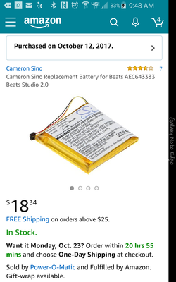 Replacement Battery for Wireless Beats Studio 2.0