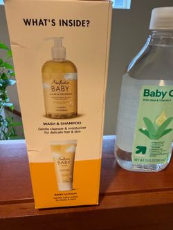 Brand new SheaMoisture Shampoo and Wash + Lotion Raw Shea Baby Gift Set - 2pc and baby oil