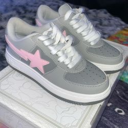 grey & pink bape shoes