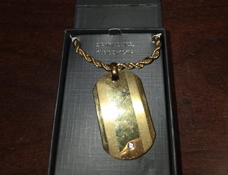 Mens Cubic Zirconia Gold-Tone Ion-Plated Stainless Steel Dog Tag Pendant Necklace