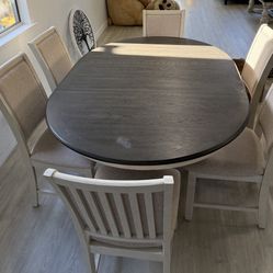 6-Piece Dining Table Set – Extendable Round to Oval with Padded Chairs