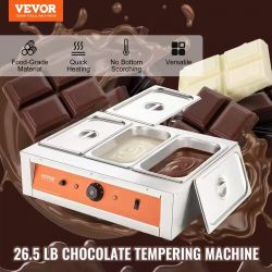 688#Chocolate Tempering Machine, 26.5 Lbs 3 Tanks Chocolate Melting Pot TEMP Control 86~185℉, 1500W Stainless Steel Electric Commercial Food Warmer Fo