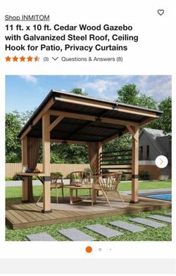 Shop INMITOM 11 ft. x 10 ft. Cedar Wood Gazebo with Galvanized Steel Roof, Ceiling Hook for Patio, Privacy Curtains