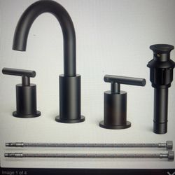 Black 3-Hole Bathroom Faucet & 5-Set Hardware