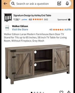 Walker Edison Larae Modern Farmhouse TV standBarn Door TV Stand for TVs up to 65 Inches, 58 Inch TV Table for Living