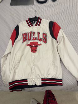 Vintage Chicago Bulls NBA Snap Button Jacket – White/Red/Black – Size Large