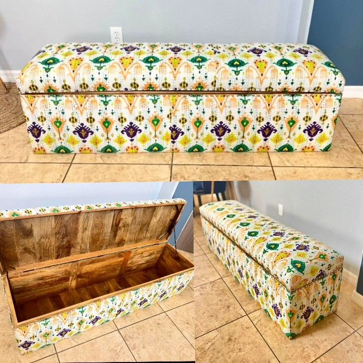 Boho Large ANTHROPOLOGIE Storage Bench Ottoman 61 Inches Long