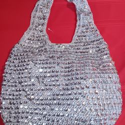 Silver Glittery Croshet Boho Bag New