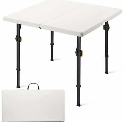 34" Square Folding Card Table, Two Heights Adjustable, Max Load 300 lbs, Portable Table with Lock Button, for Indoor/Outdoor, Home, Parties, Picnics.