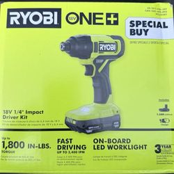 RYOBI
ONE+ 18V Cordless 1/4 in. Impact Driver Kit with 1.5 Ah Battery and Charger
(