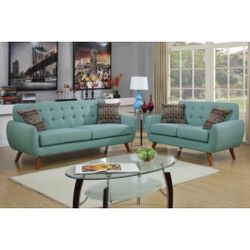 Blue Sofa And Love Seat Set 