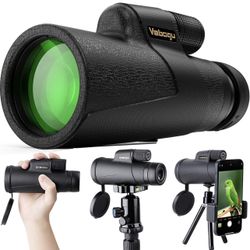 Monocular Telescope Compatible with iPhone Android, 12x50 High Power Monocular for Bird Watching Adults with Smartphone Holder & Tripod BAK4 Prism for