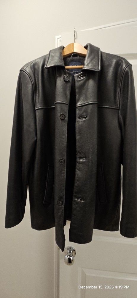 Brooks Brothers 3/4 Length Black Leather Car Coat - Size Medium - Excellent