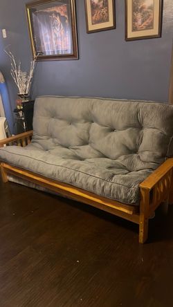 Wood Frame Futon with Gray Mattress