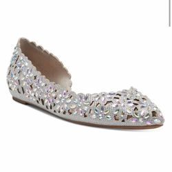 INC Mabley Silver Rhinestone Floral Flats 8M