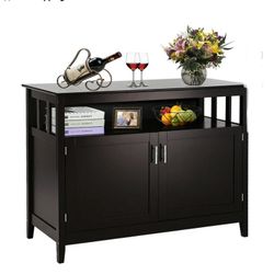 Costway Modern Kitchen Storage 36" Height Cabinet Buffet Server Table Sideboard Dining Wood Brown