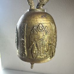 Vintage Brass Temple Bell – Ganesha & Deity Carvings – 4”
