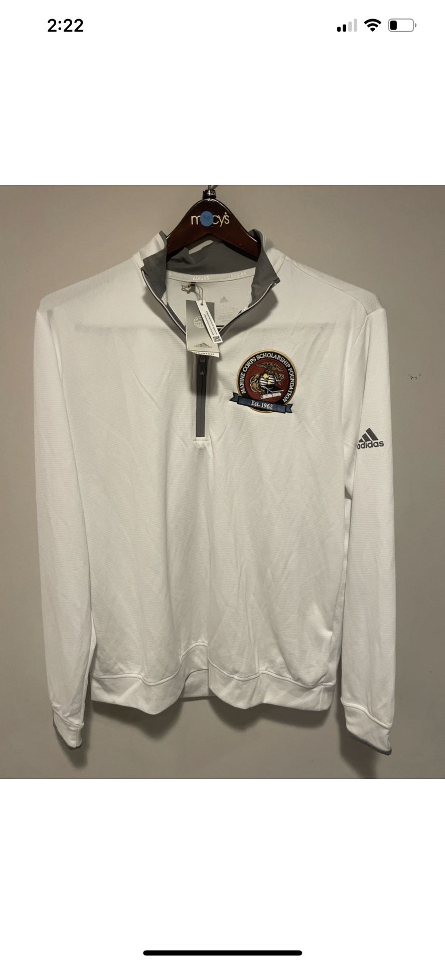 New Adidas Climalite Windbreaker Aerorea 1/4 Zip Mens L Marine Corps Scholarship