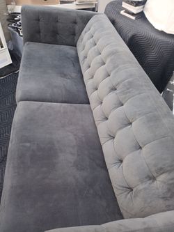 Grey micro fiber sofa with matching side chair