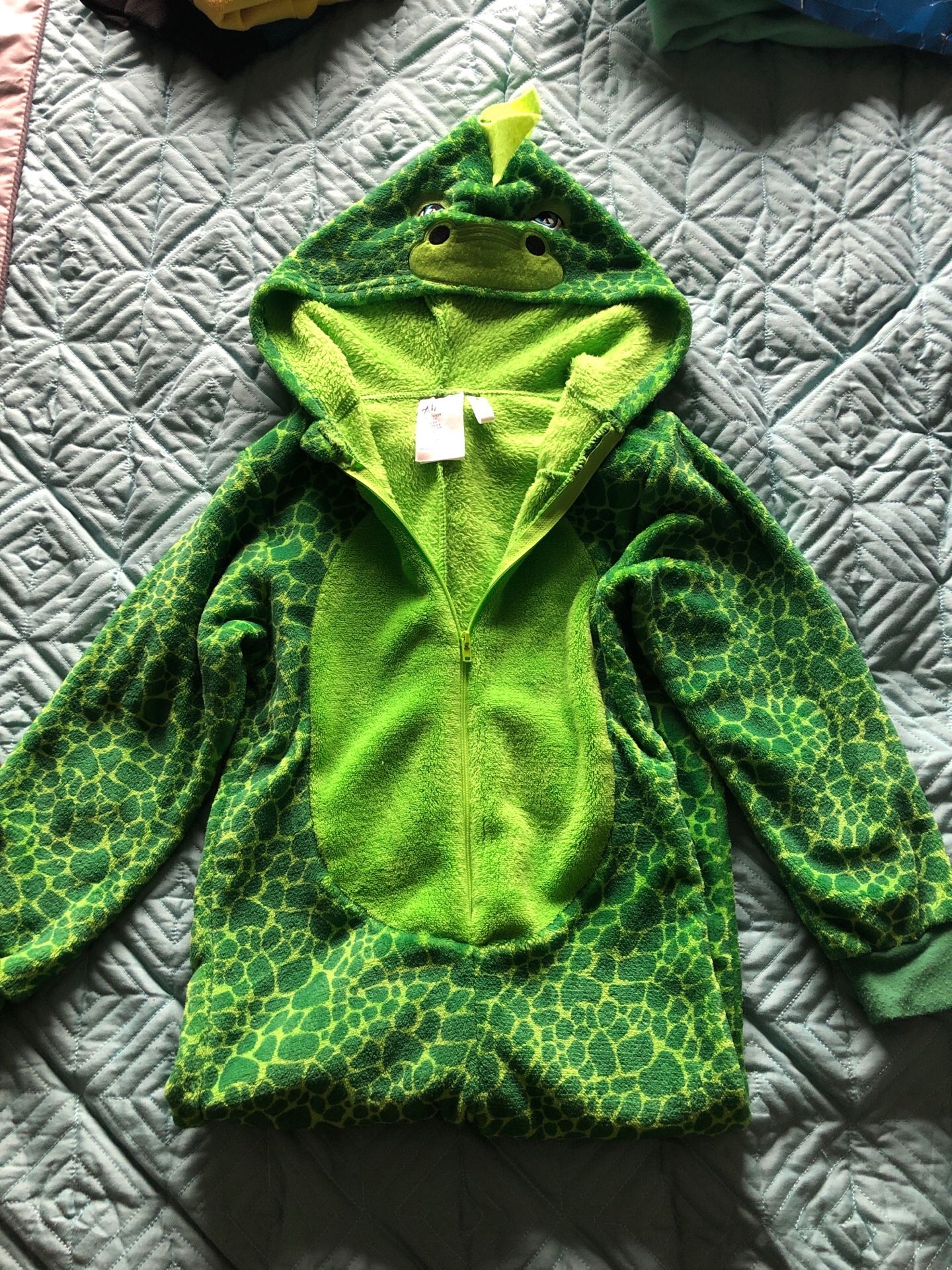 Gently used h&m dragon/dinosaur Halloween costume for boys. Cozy soft green material